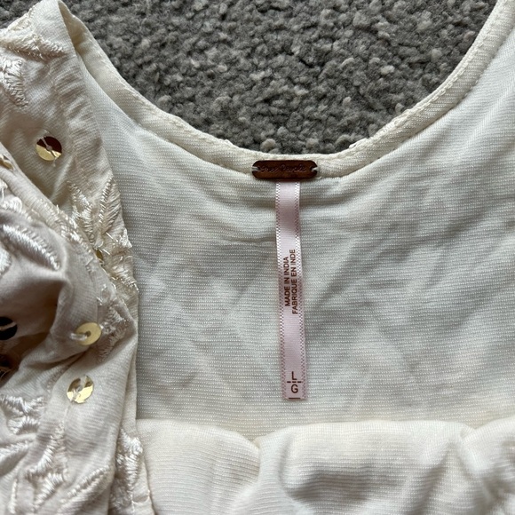 Free People Ivory Flower Embroidered Gold Sequined Bodycon Dress - Picture 2 of 3